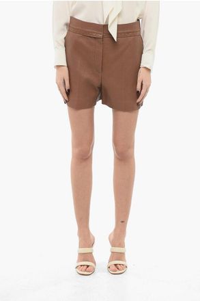 Fendi Grained Leather Pleated Shorts size 38
