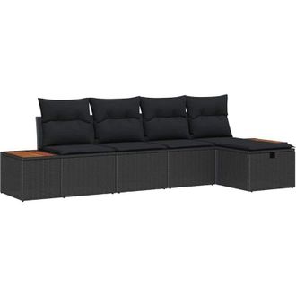 vidaXL Conjunto De Sof&aacute; De Jard&iacute;n Con Almohada 5 Pcs Negro Polirat&aacute;n