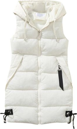 Generic Winter Waistcoat Women, Womens Quilted Gilet, Fashion Padded Vest Coat, Solid Color Thermal Fall Outerwear Mid Length Vest Jackets Hooded Waistcoat Li