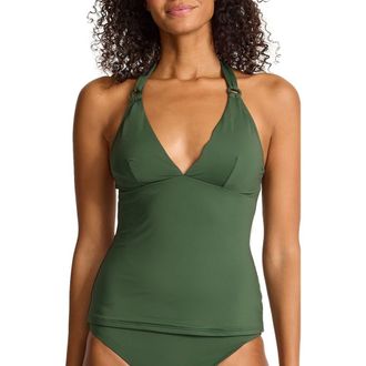 Tommy Bahama Palm Modern Halter UPF 50+ Tankini Top in Dark Tea Leaf at Nordstrom, Size X-Small