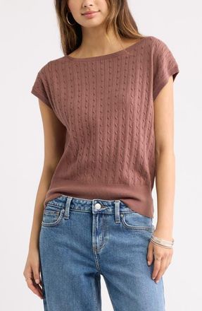 BP. Cable Stitch Boat Neck Sweater T-Shirt in Brown Quartz at Nordstrom, Size Xx-Small