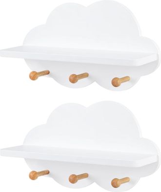 Woltu 2x Estante Flotante Nube 36x20.5x12 Cm Estanteria Pared Para Ni&ntilde;os Estante De Pared Con Ganchos Decoraci&oacute;n De Nube Mdf E1 Blanco - Woltu