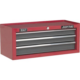 Loops 605 x 260 x 250mm RED 3 Drawer MID-BOX Tool Chest Lockable Storage Unit Cabinet