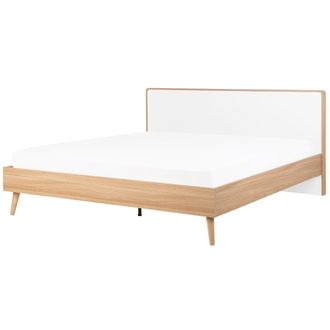Beliani Cama De Madera Blanca 180 X 200 Cm Con Somier Y Cabecero Estilo Minimalista Escandinavo Serris