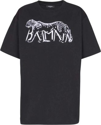 Balmain Black Crew Neck Graphic Print T-Shirt