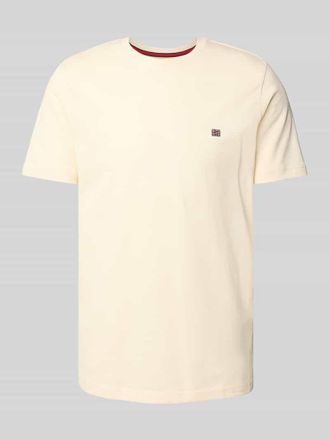 Christian Berg T-Shirt mit Label-Stitching in Metallic Beige, Gr&ouml;&szlig;e S