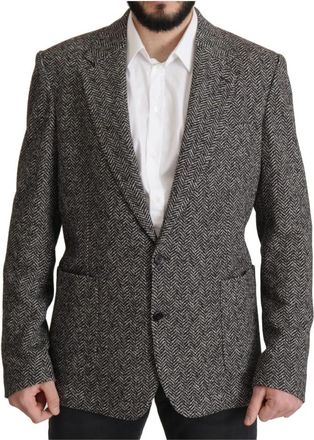 Dolce & Gabbana Exquise Grijze Visgraat Blazer Jas - Heren - Blazers - Grijs - XS - Katoen - Jassen