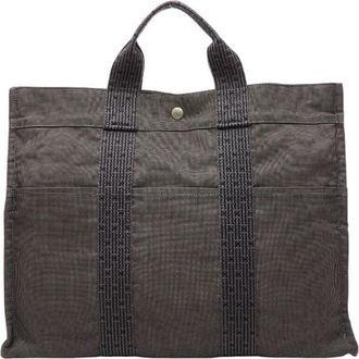 Herm&egrave;s Gray Canvas Handbag Tote Bag (Pre-Owned)