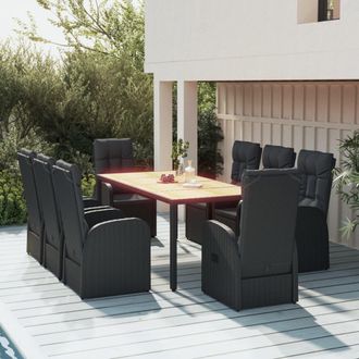 vidaXL Set De Comedor De Jard&iacute;n 9 Pzas Y Cojines Rat&aacute;n Sint&eacute;tico Negro Vidaxl