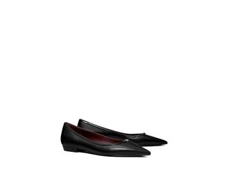 Tory Burch Double T Buckle Pointed Toe Flats Womens Flat Shoes Perfect Black/Perfect Black : 6.5 M, Leather