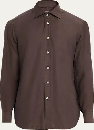 Kiton Mens Cotton Micro-Herringbone Sport Shirt