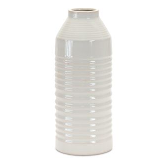 Melrose International Modern Ribbed Terra Cotta Vase 14H - White