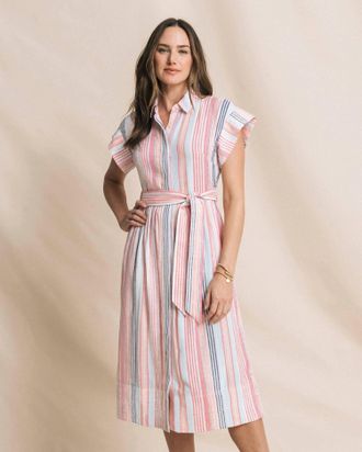 Southern Tide Tinley Belted Shirt Dress In Peaches N Cream
