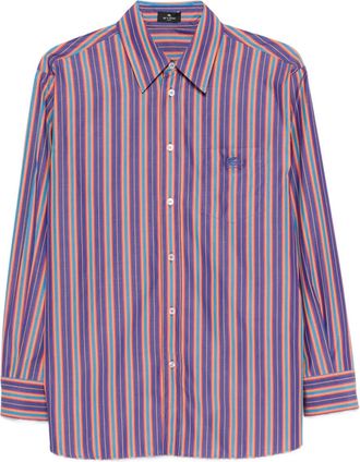 Etro striped-pattern logo-embroidered shirt - women - Cotton - 40 - Purple