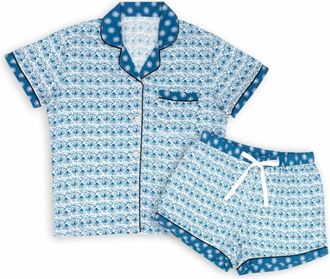 Demdaco Womens Short Sleeve & Shorts Pajama Set In Blue/white
