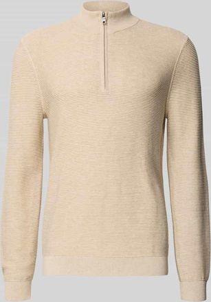 Olymp Level 5 Strickpullover mit Troyer-Kragen in Sand, Größe XXL