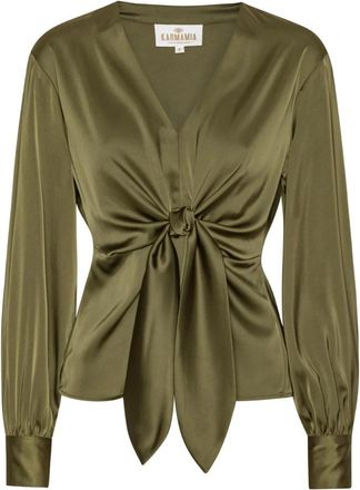 Karmamia Blair Blouse met Knoopdetail - Dames - Blouses - Groen - M - Polyester - Overhemden