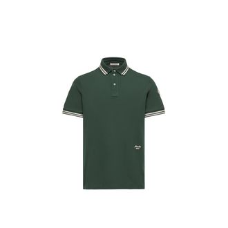 Moncler Moncler Striped Trim Cotton Piquet Polo Shirt, Men, Green, Size: 3xl