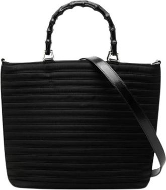 Gucci Pre-owned Bamboo Nylon Leather 2way Tote Bag - Dames - Vintage Shopper - Zwart - ONE Size - Nylon - Vintage