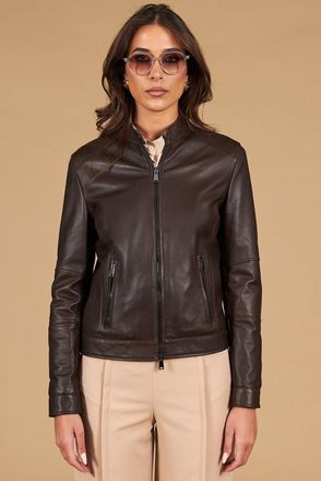 D'Arienzo Giacca biker in pelle testa di moro effetto liscio DArienzo, Seleziona Taglia XXS, Colore Testa di moro