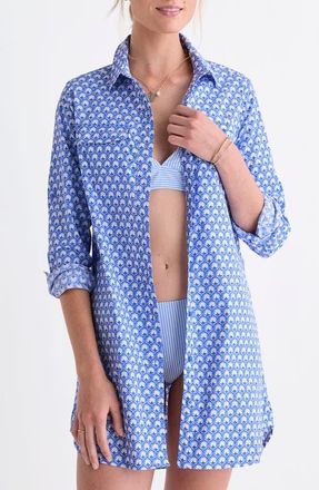 Vineyard Vines Harbor Long Sleeve Cover-Up Shirtdress in Block at Nordstrom, Size 00