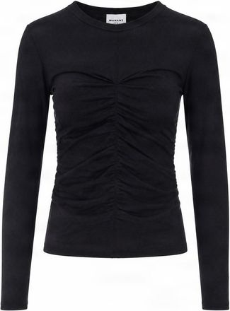 Isabel Marant Black Delesa Gathered Flannel Jersey Top