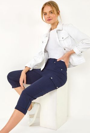 Roman Elastic Waist Turn Up Stretch Cargo Trousers