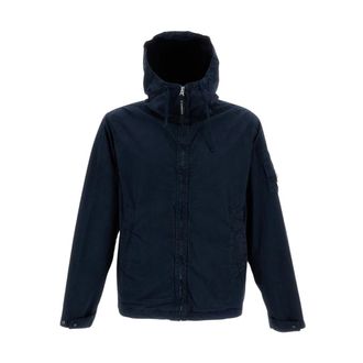 C.P. Company Light Jackets, male, Blue, Size: XL Micro-Reps Hooded Lens Jacket