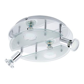 Loops Flush Ceiling Light Colour Chrome Shade White Clear Satin Glass Bulb GU10 4x3W