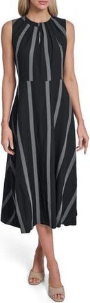Calvin Klein Stripe Midi Dress in Black/White at Nordstrom Rack, Size 10