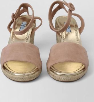 Prada suede leather ankle strap espadrille wedge sandals
