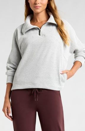 Zella Half Zip Waffle Stitch Sweatshirt in Grey Marl at Nordstrom, Size Xx-Large