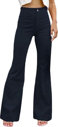 Generic Flared Corduroy Trousers Women Bootcut Pants Vintage Solid Color Flare Pants Bootleg Cord Pants Comfort Stretch High Waist Wide Legs Trousers Casual L