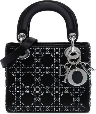 Dior Pre-owned Dior Mini Satin Cannage Strass Crystal Embellished Lady Dior 01-RU-0128
