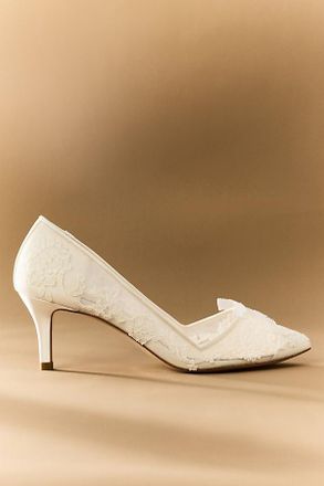 Bella Belle Floral Lace Embroidered Kitten Heels