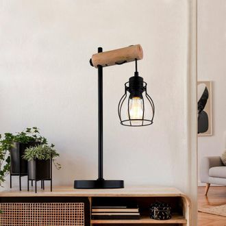 ETC Shop Lampada da tavolo, lampada da comodino, lampada laterale, lampada in legno, nera, lampada da lettura orientabile, metallo, 1x E27, LxPxH 27x16x48 cm