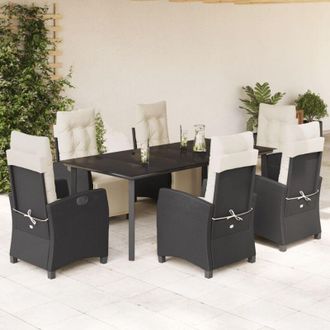 vidaXL Set De Comedor De Jard&iacute;n 7 Pzas Y Cojines Rat&aacute;n Sint&eacute;tico Negro Vidaxl