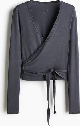 H&M Sportshirt im Wickelschnitt aus Modal - Dunkles Lehmgrau