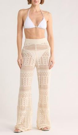 Elan Crochet Wide Leg Cover-Up Pants in Natural at Nordstrom Rack, Size X-Small