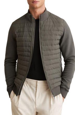 Reiss Freddie Mixed Media Jacket in Sage Green at Nordstrom Rack, Size Large
