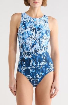 Jantzen Farrah High Neck One-Piece Swimsuit in Pantheon Blue at Nordstrom Rack, Size 14
