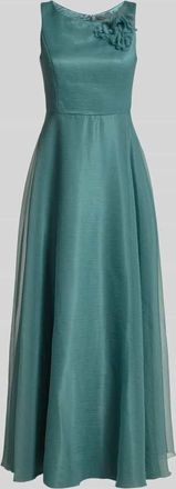 Vera Mont Abendkleid mit floralem Zierbesatz in Petrol, Gr&ouml;&szlig;e 40