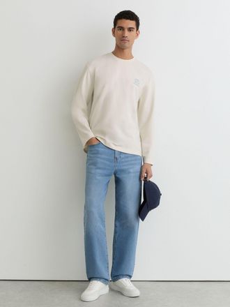 Reiss White Monogram Butter-print Long-sleeve Relaxed T-shirt, Xxl