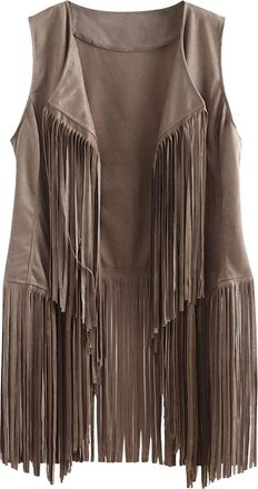 Feoya Womens Gilet Fringe Vest Tassel Waistcoat Open Front Cardigans Faux Suede Sleeveless Jacket Coat Retro Vintage Hippie Gilet Plus Size Casual Loose Lap