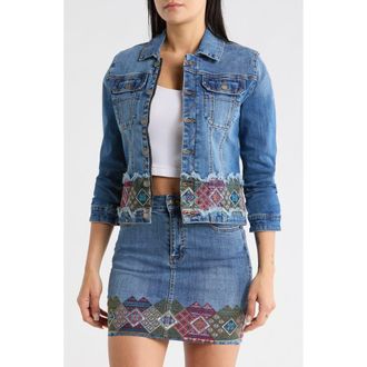 Desigual Embroidered Crop Denim Jacket in Medium Blue at Nordstrom Rack, Size Small