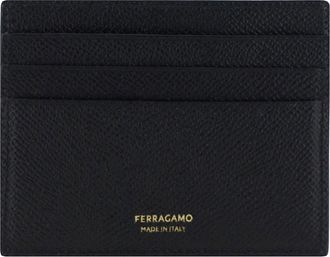 Ferragamo Mens Leather Card Holder Black Calf Bos Taurus Wallet