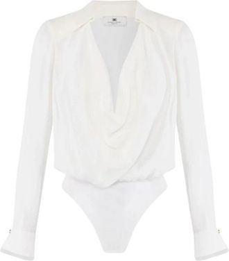 Elisabetta Franchi Viscose Georgette Bodysuit - Dames - Bodies - Beige - XS - Leer - Tops