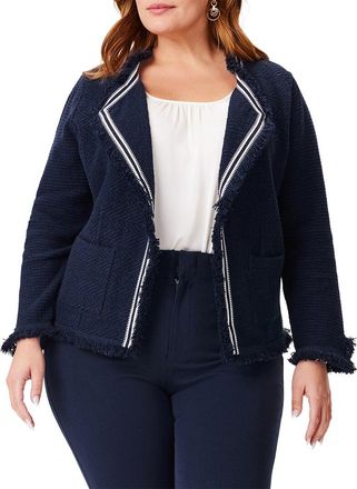 Nic+Zoe Nic+Zoe Plus Ribbon Trim Fringe Mix Knit Jacket