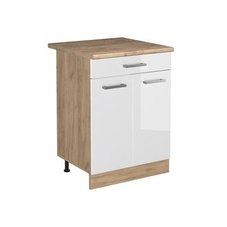 Vicco Mueble Bajo De Cocina R-line, Blanco Alto Brillo/roble Dorado, 60 Cm Con Caj&oacute;n Encimera Roble Dorado, Vicco