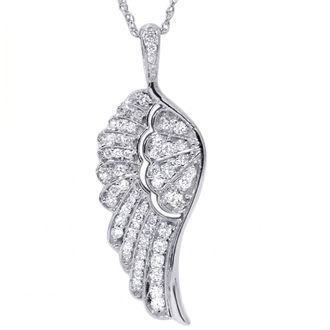 Pompeii3 VS 1/2ct Angel Wing Diamond Pendant 14K White Gold 1 Tall